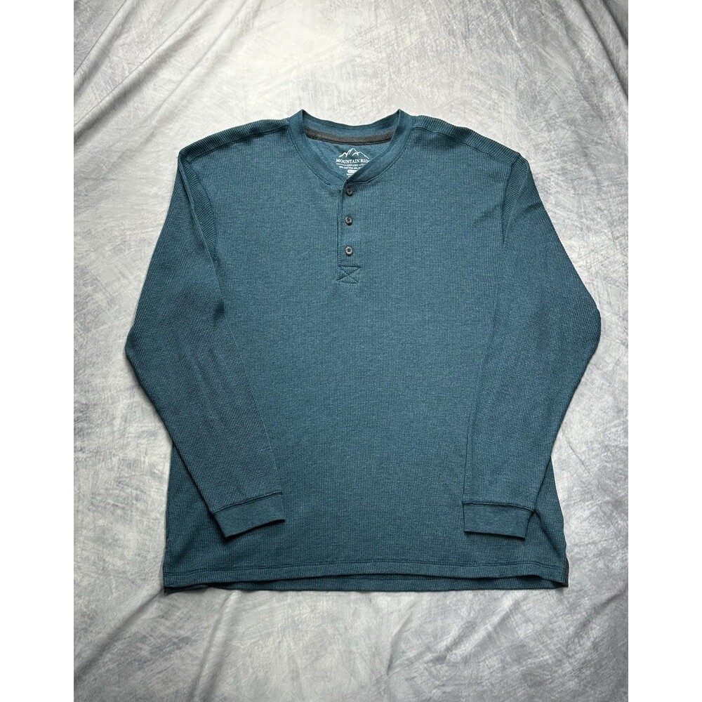 Mountain Ridge Blue Waffle Knit Henley Shirt Men's XL